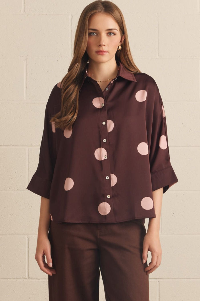 Entro Top Polka Dot  collared 3/4 sleeve