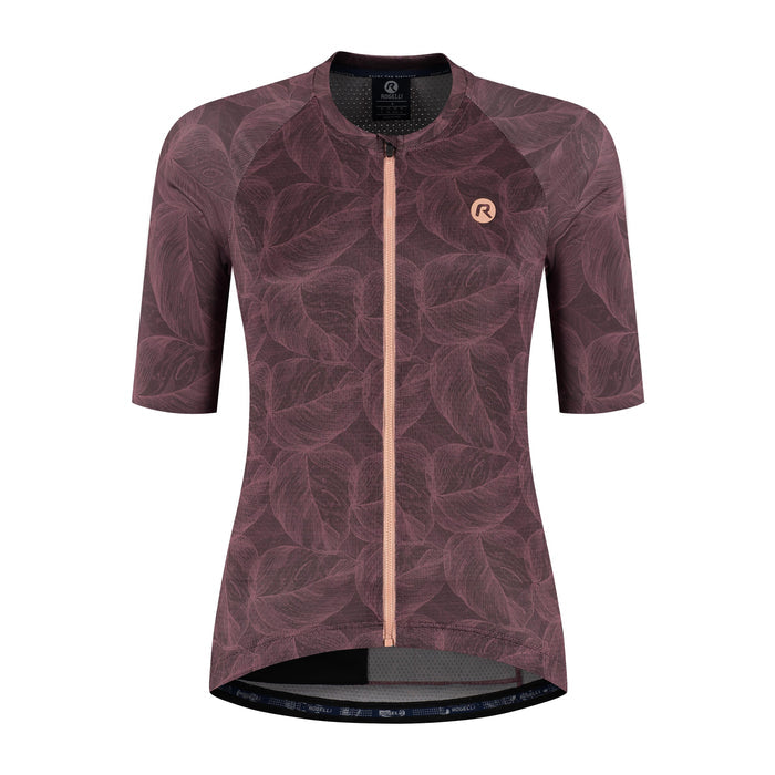 Rogelli Essential Graphic II fietsshirt dames bordeaux korte mouw voorkant.