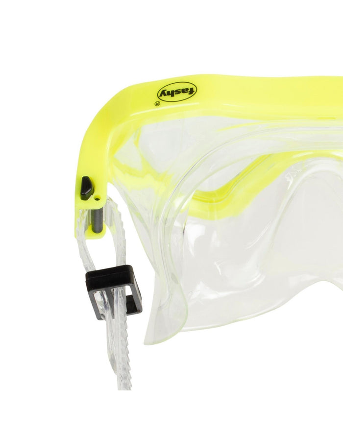 Fashy yellow children snorkel set with neon mask and clear lens