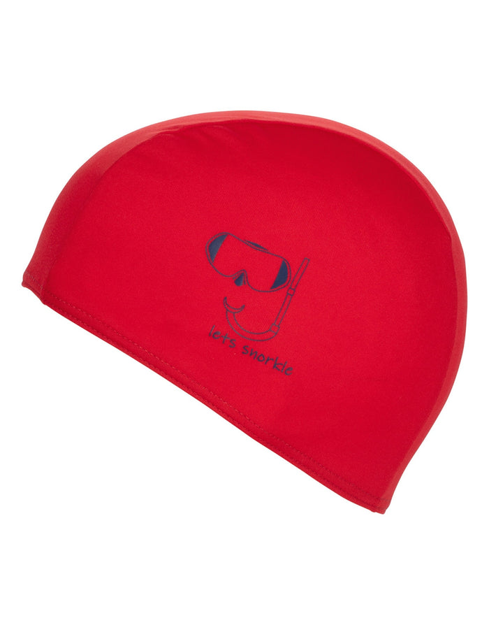 Fashy kids printed polyester fabric swim cap in red silicone with logo