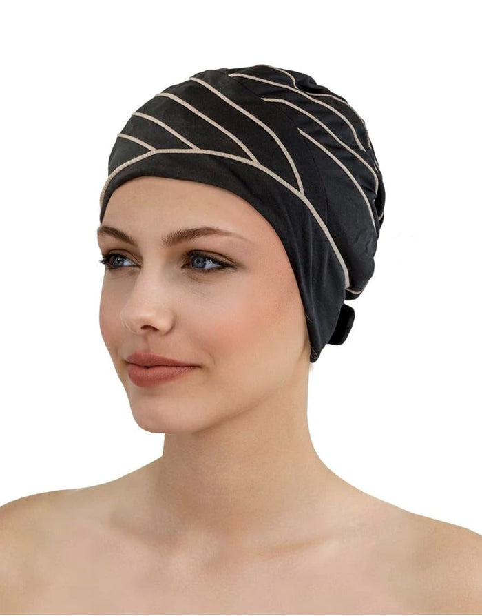 Fashy Piped Fabric Swim Cap with black and white stripes