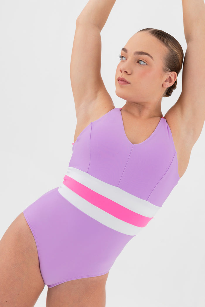 Fit-Letic Leotard in Lavender - Front Detail