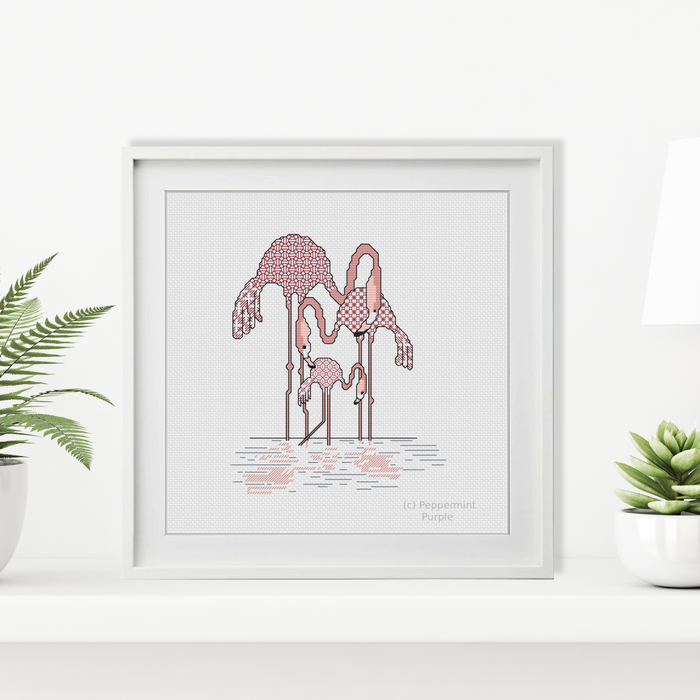 Flamingo Blackwork - Family of 3 Blackwork Pattern by Peppermint Purple
