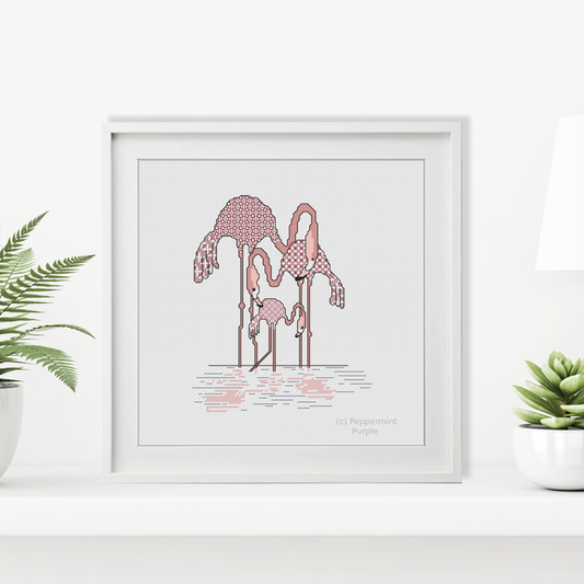 Flamingo Blackwork - Family of 3 Blackwork Pattern by Peppermint Purple