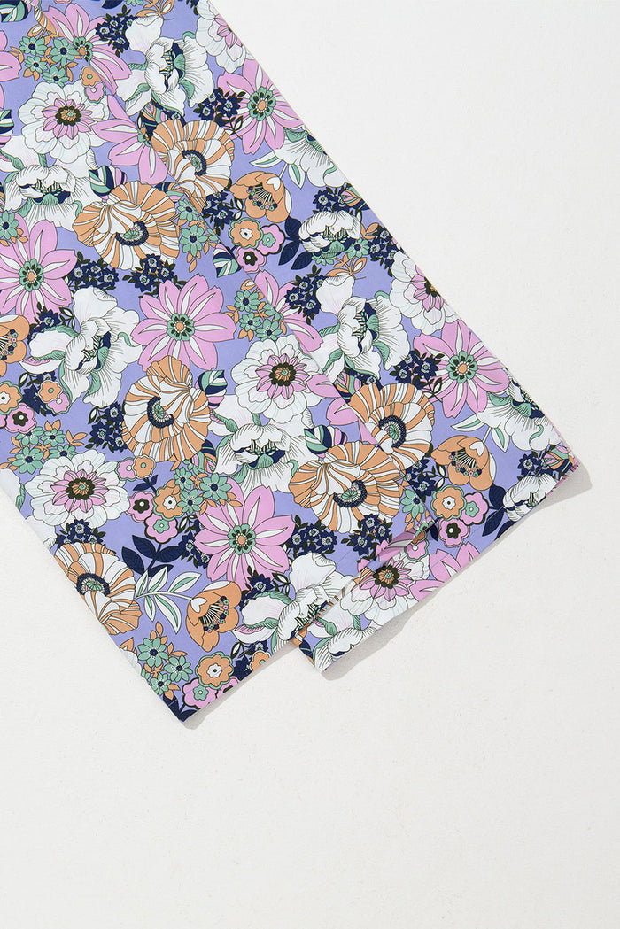 Floral Print Smocked High Waist Square Neck Jumpsuit - Bottoms/Jumpsuits & Rompers
