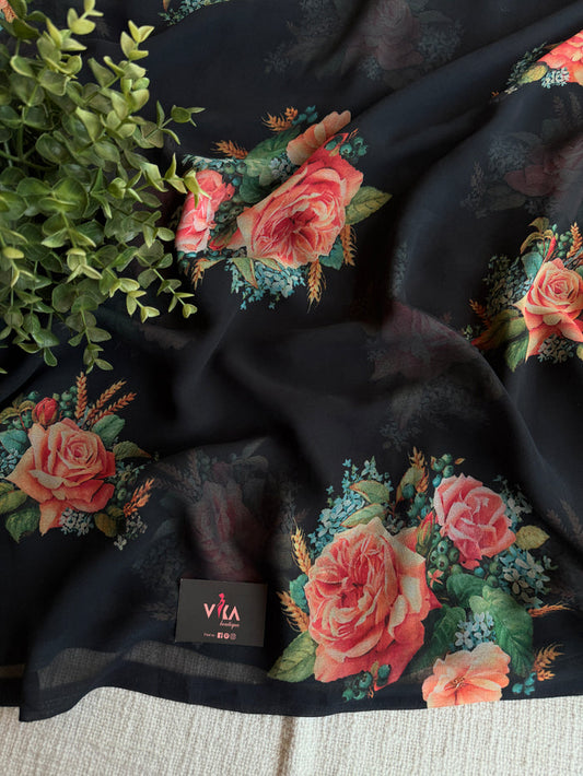 Floral printed georgette saree