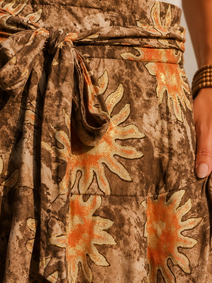 Floriana Silk Sun Print Skorts Mocha
