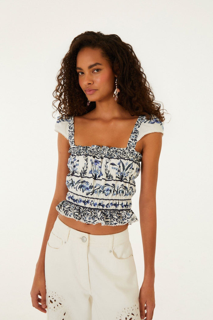 Flowers Arch Gathered Blouse-Tops/Blouses-Uniquities