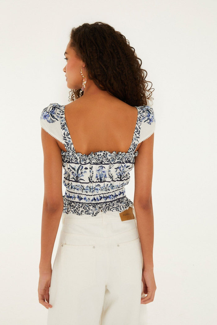 Flowers Arch Gathered Blouse-Tops/Blouses-Uniquities