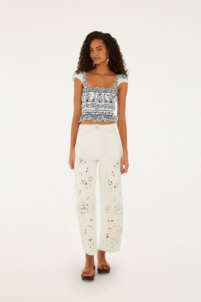 Flowers Arch Gathered Blouse-Tops/Blouses-Uniquities