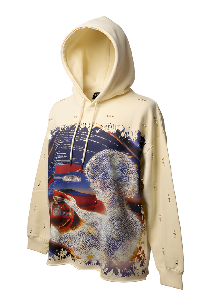 FOCUS "RECER PEARL" RHINSTONE CROPPED HOODIE - 80775 - IVORY
