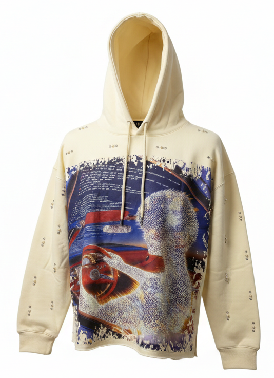 FOCUS "RECER PEARL" RHINSTONE CROPPED HOODIE - 80775 - IVORY