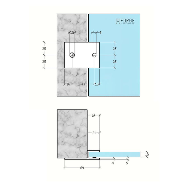 Forge Frameless Shower Screen U Bracket Square with Vertical Leg - Dark Antique Brass - Image 2