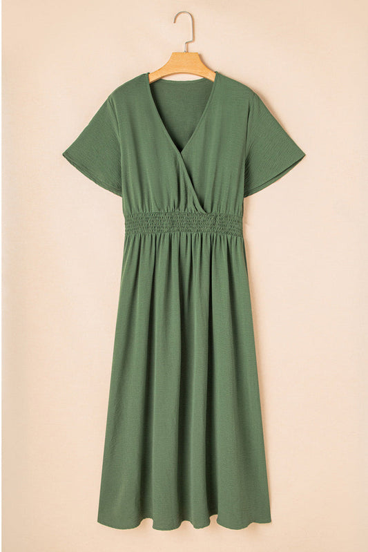 Four Leaf Clover Surplice Neckline Shirred High Waist Plus Size Maxi Dress - 1X / 100% Polyester - Size/Plus