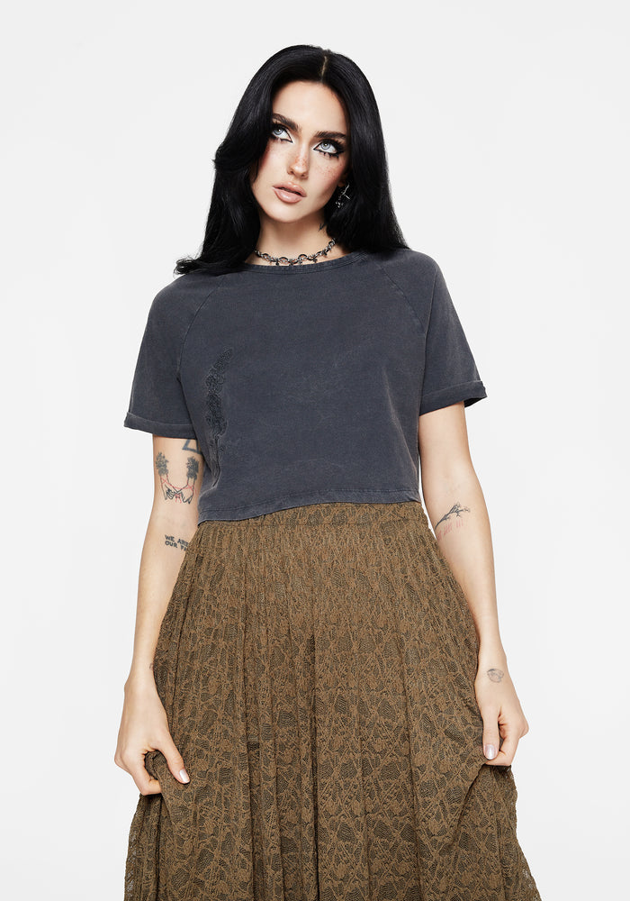 Foxglove Cotton Embroidered Boxy Crop Tee