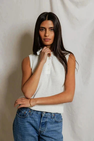 Fran Pointelle Collared Tank-Tops/Blouses-Uniquities