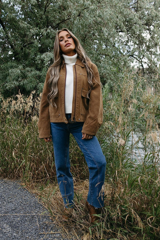 vegan suede box silhouette utility jacket