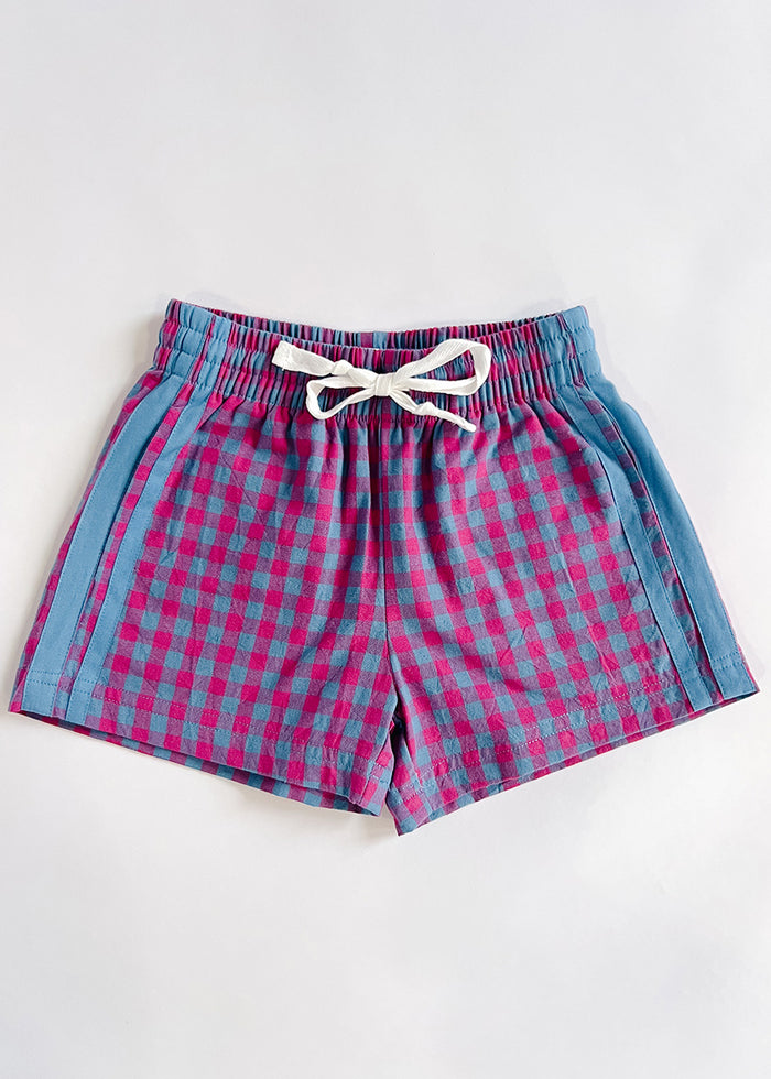 Gingham Drawstring Short - Pink & Teal