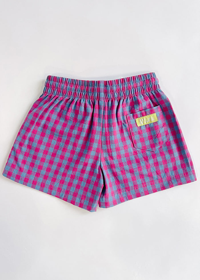 Gingham Drawstring Short - Pink & Teal