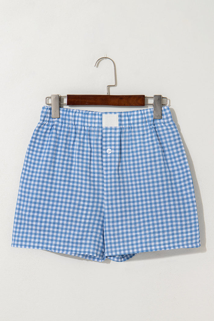 Gingham Printed High Waist Shorts - Bottoms/Casual