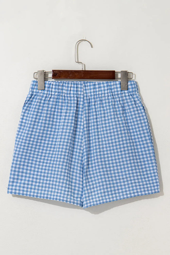Gingham Printed High Waist Shorts - Bottoms/Casual