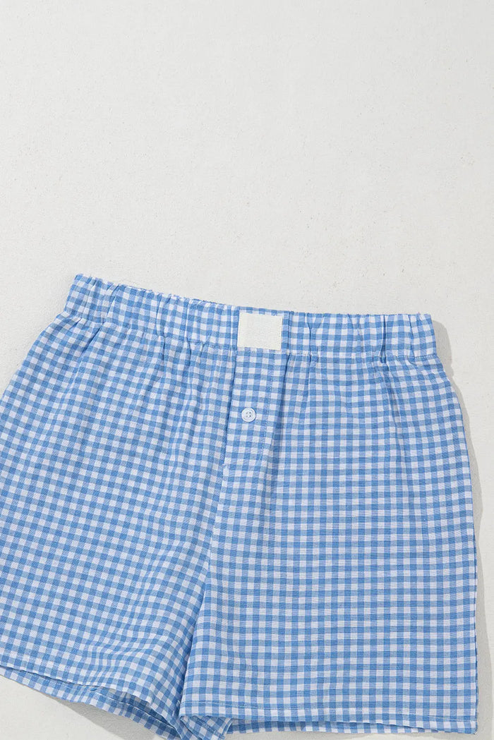 Gingham Printed High Waist Shorts - Bottoms/Casual