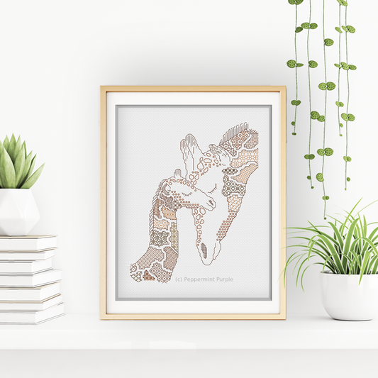 Giraffe Love Blackwork Pattern by Peppermint Purple