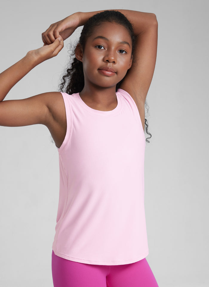 CRZ YOGA Girls Cloudweight Hip Length Crew Neck Sleeveless Tank Tops Pink Peony
