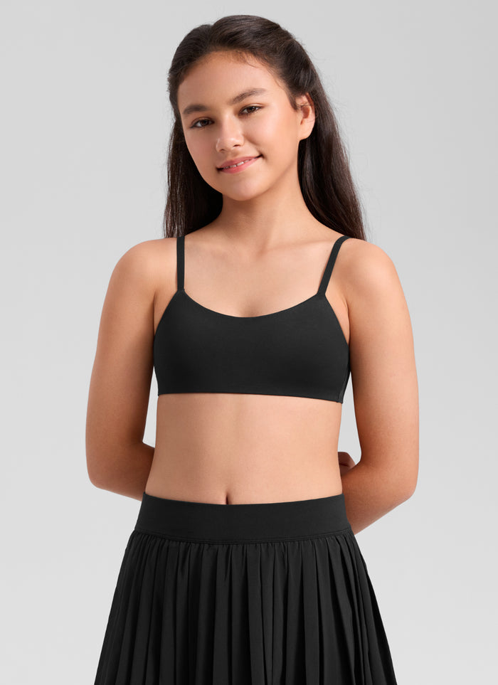 CRZ YOGA Girl's Softhold Casual V Neck U Back Crop Training Bra Black