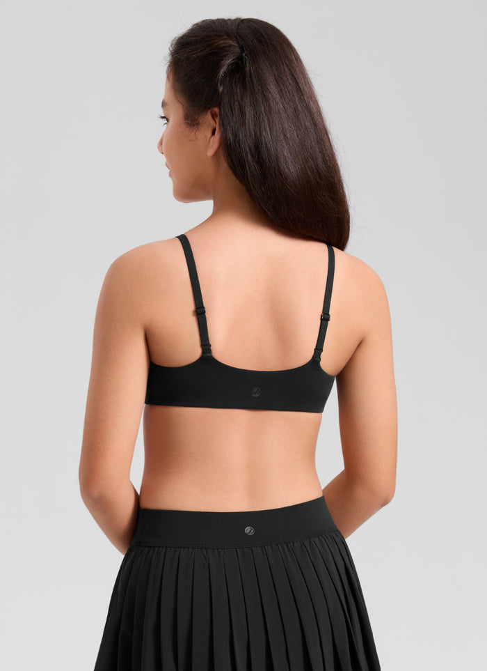 CRZ YOGA Girl's Softhold Casual V Neck U Back Crop Training Bra Black