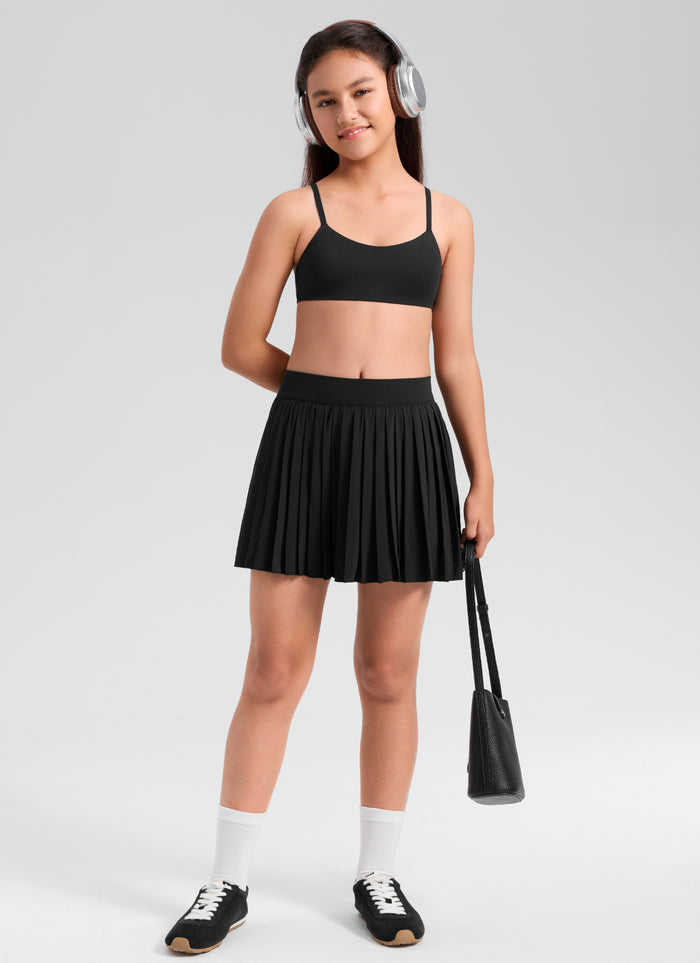 CRZ YOGA Girl's Softhold Casual V Neck U Back Crop Training Bra Black