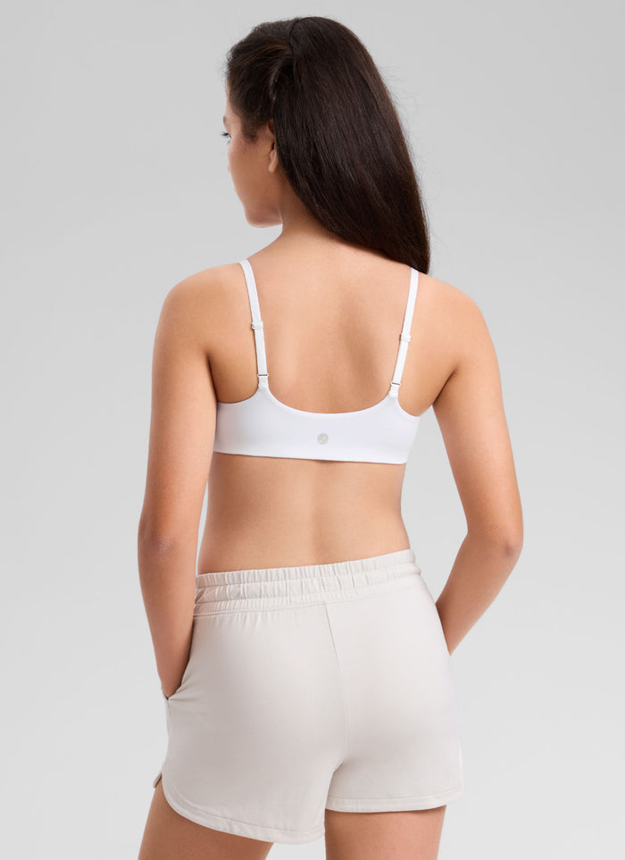 CRZ YOGA Girl's Softhold Casual V Neck U Back Crop Training Bra Snow White