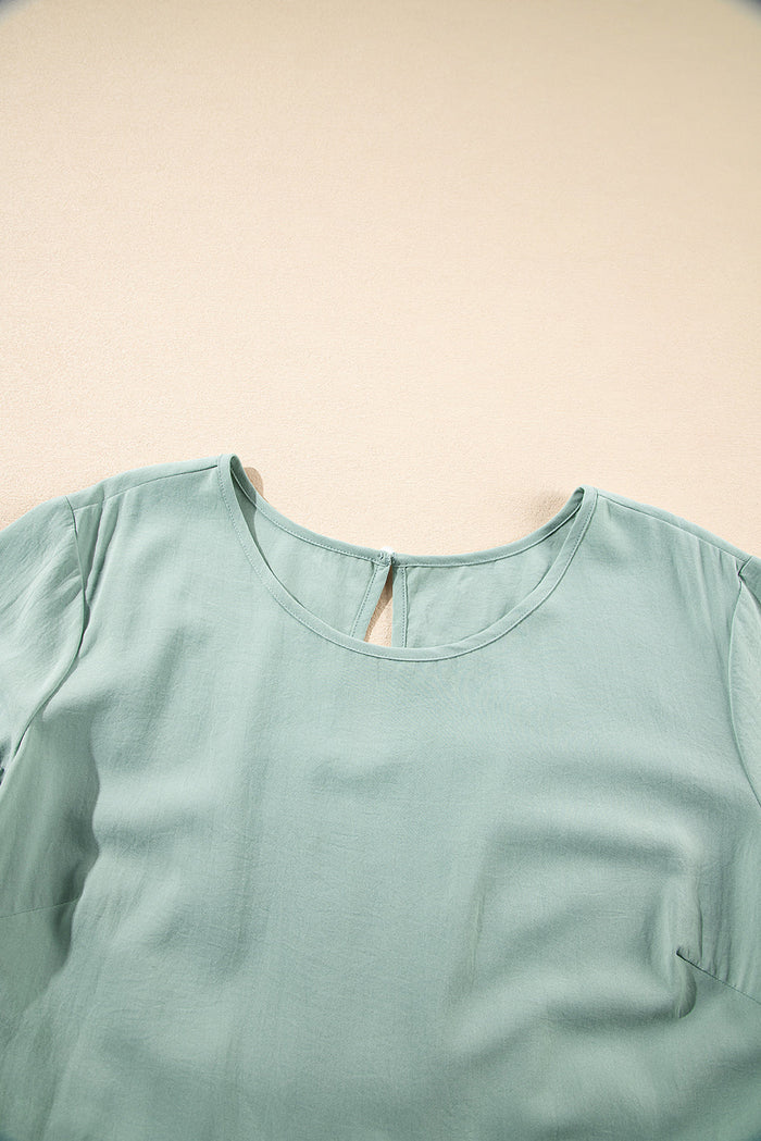 Grass Green Ruffle Trim Short Sleeve Plus Size Flared Mini Dress - Size/Plus Dresses/Plus Dresses