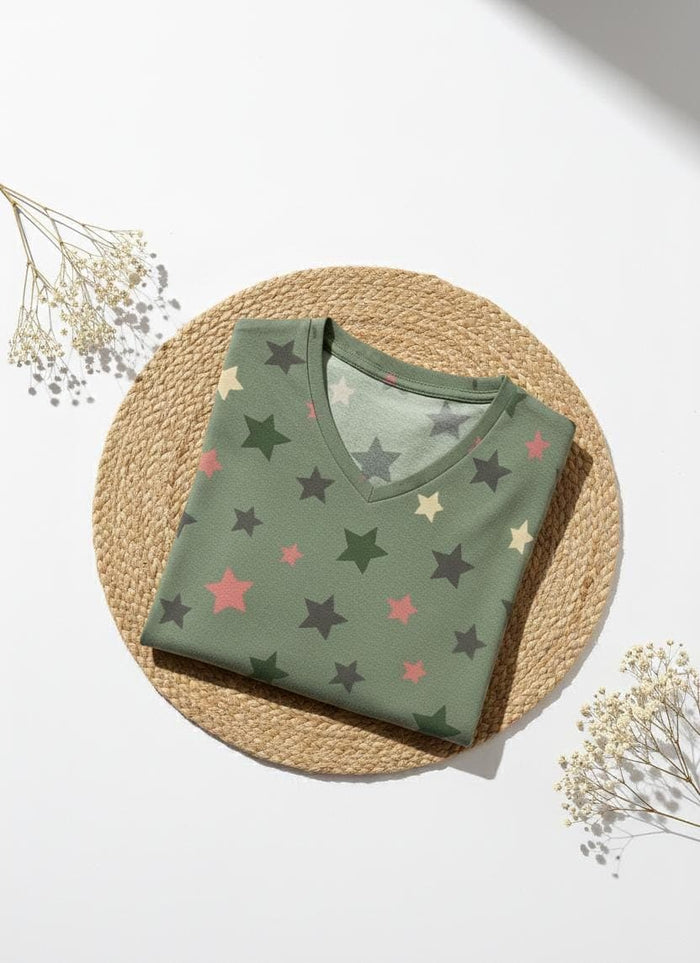 Flat lay view of women’s printed cotton long polo nightdress showcasing fabric texture and design by Irah Vastra
