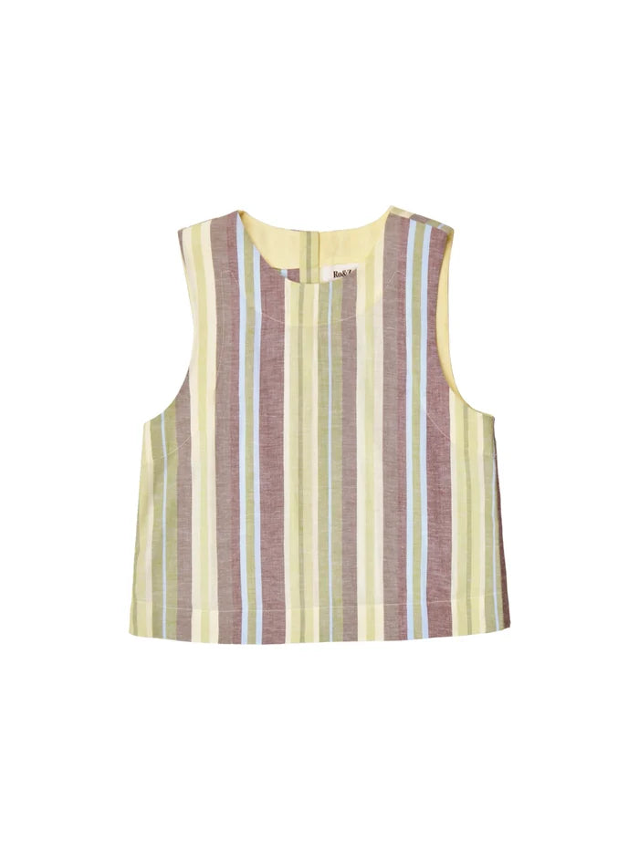 Green Stripe Linen-Blend Shell Top