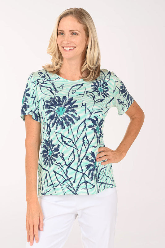 Green Striped Daisy Tee