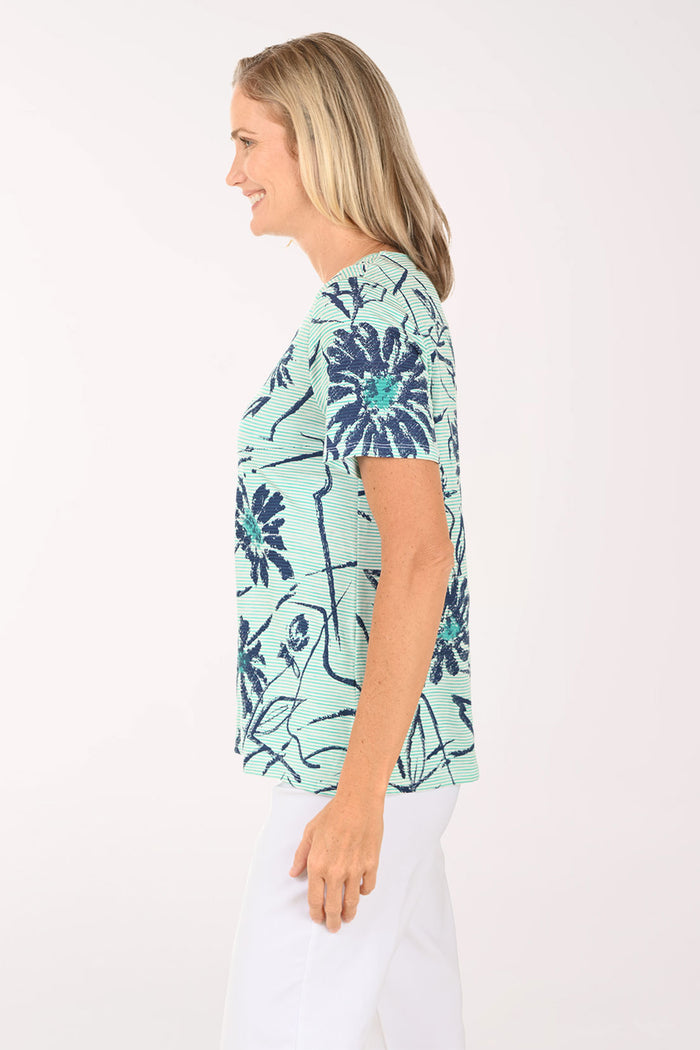 Green Striped Daisy Tee