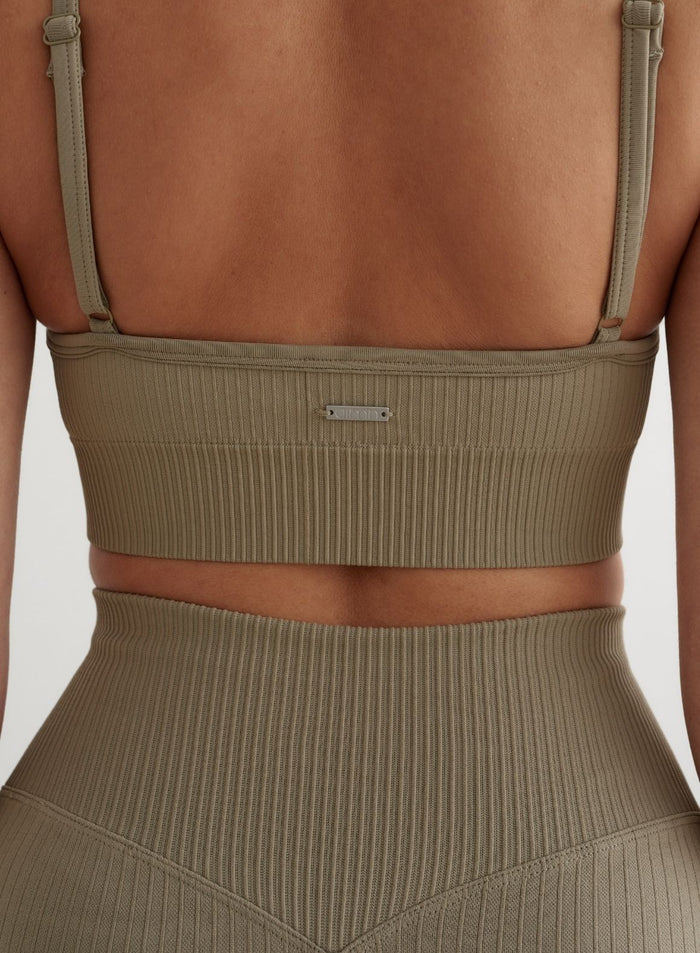 Green Tea Ribbed Seamless Deep Cut Bra