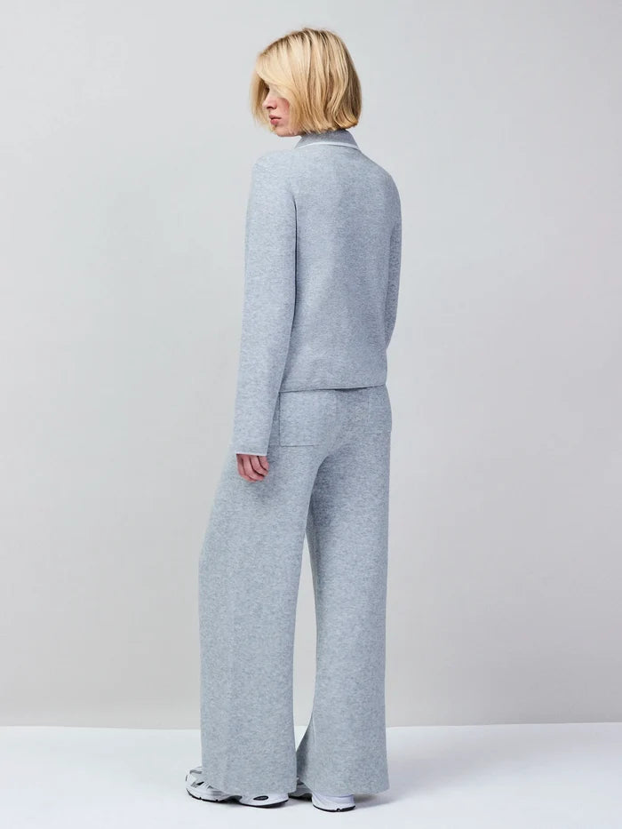 Grey Knit Zip Front Jacket With Wool