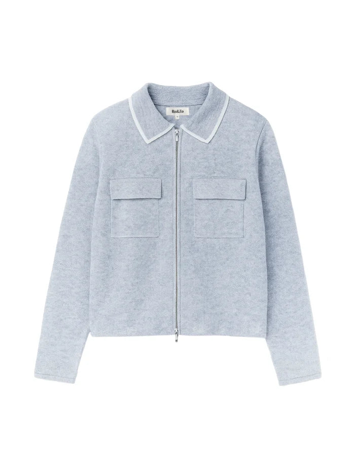 Grey Knit Zip Front Jacket With Wool