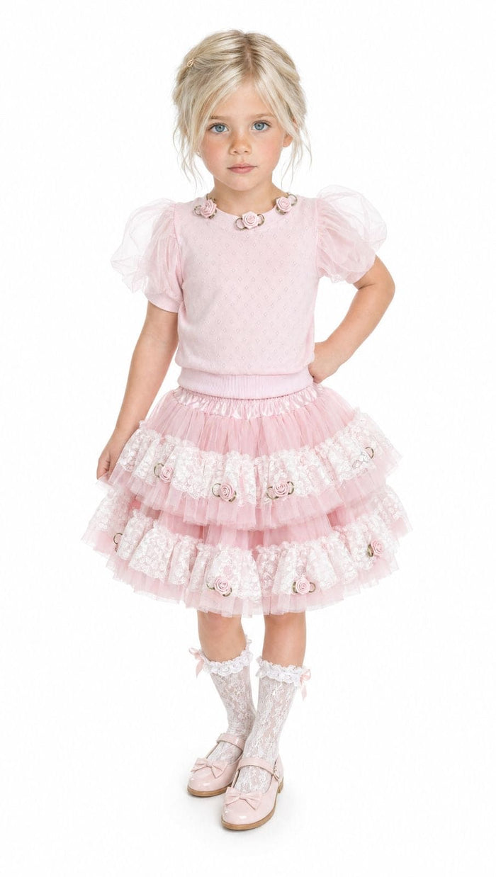 Harlow Pink Embroidered Tulle Skirt - Petite Maison Kids