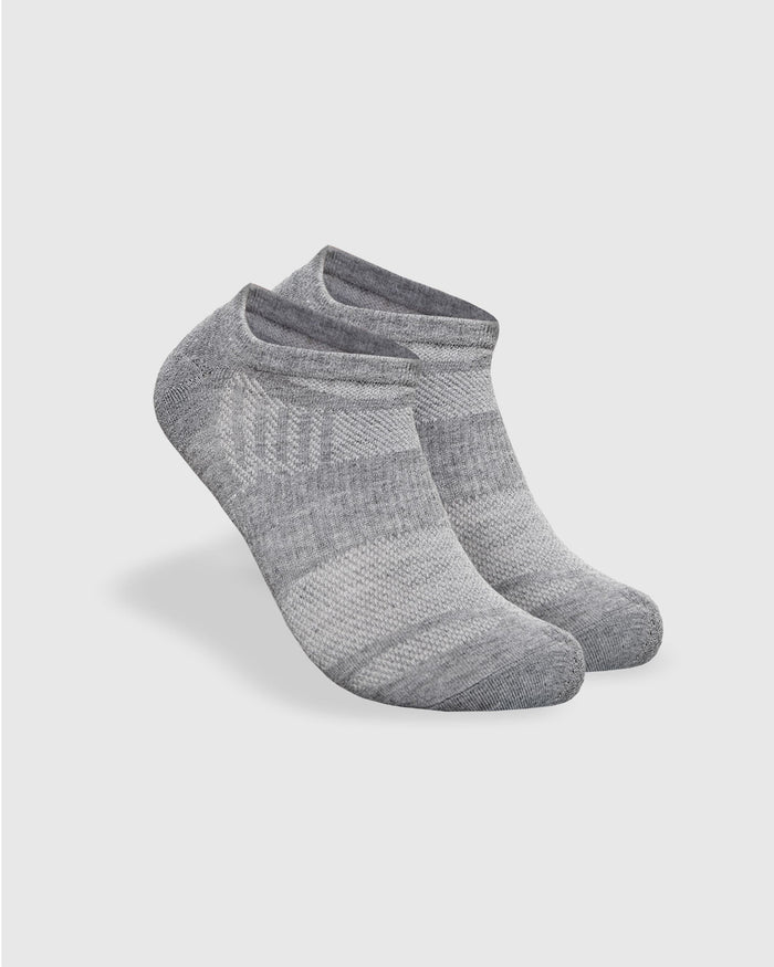 Heather Gray Ankle Sock Single with ribbed arch and seamless toe.