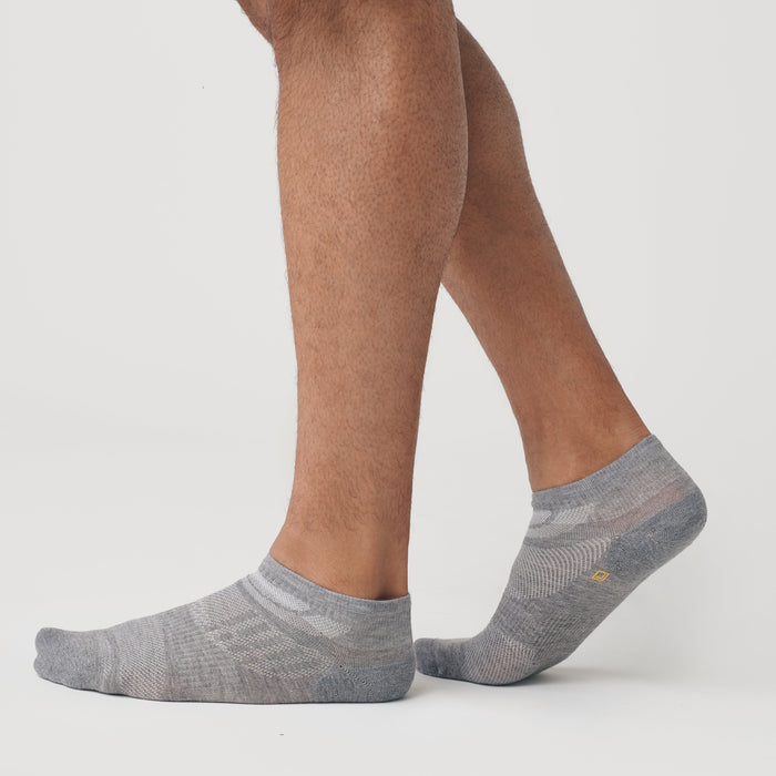 Heather Gray Ankle Sock Single worn on feet.