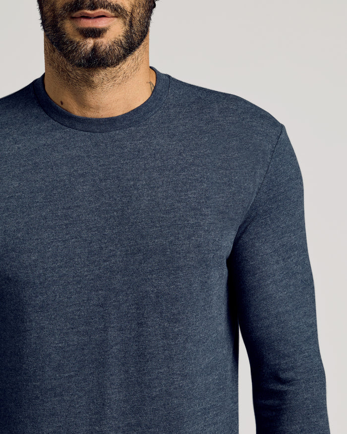 Heather Navy Tall Long Sleeve T-Shirt on model's upper torso.