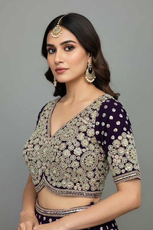Heavy work blouse | purple blouse for saree/lehenga - Kurti Connection USA