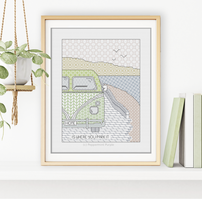 Home is Where you Park it Blackwork Pattern by Peppermint Purple