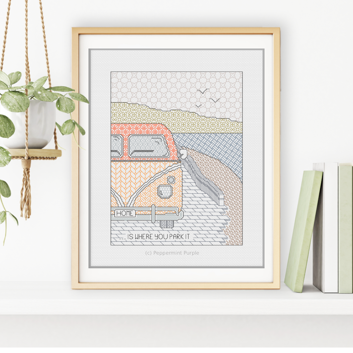 Home is Where you Park it Blackwork Pattern by Peppermint Purple
