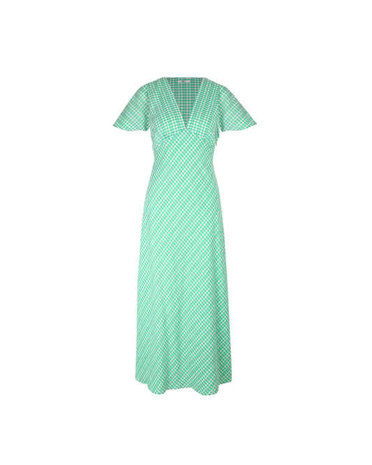 HONEY MIDI DRESS GREEN GINGHAM