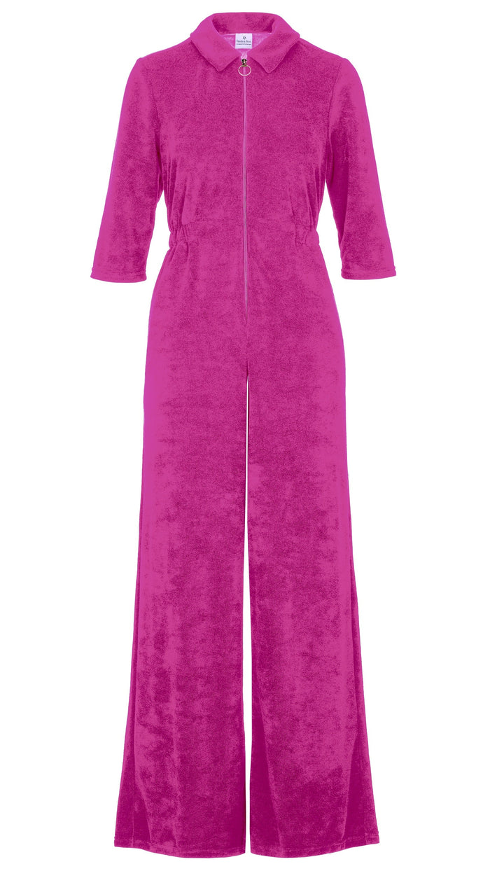 'Honor' Wide Leg Jumpsuit | Fuchsia Stretch Towelling