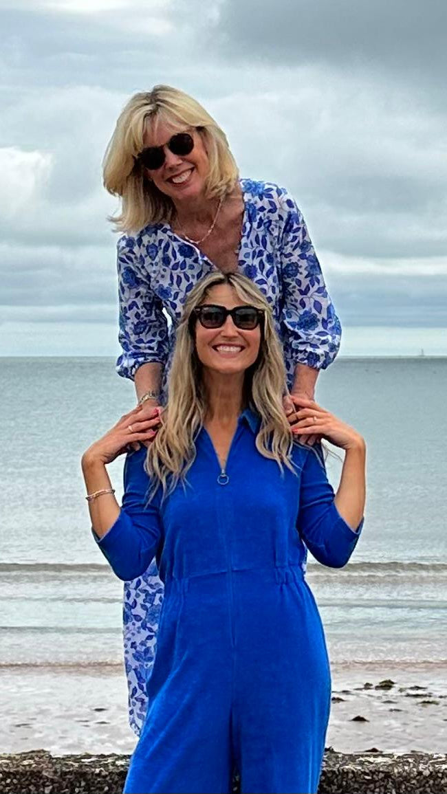 'Honor' Wide Leg Stretch Towelling Jumpsuit | Cobalt Blue